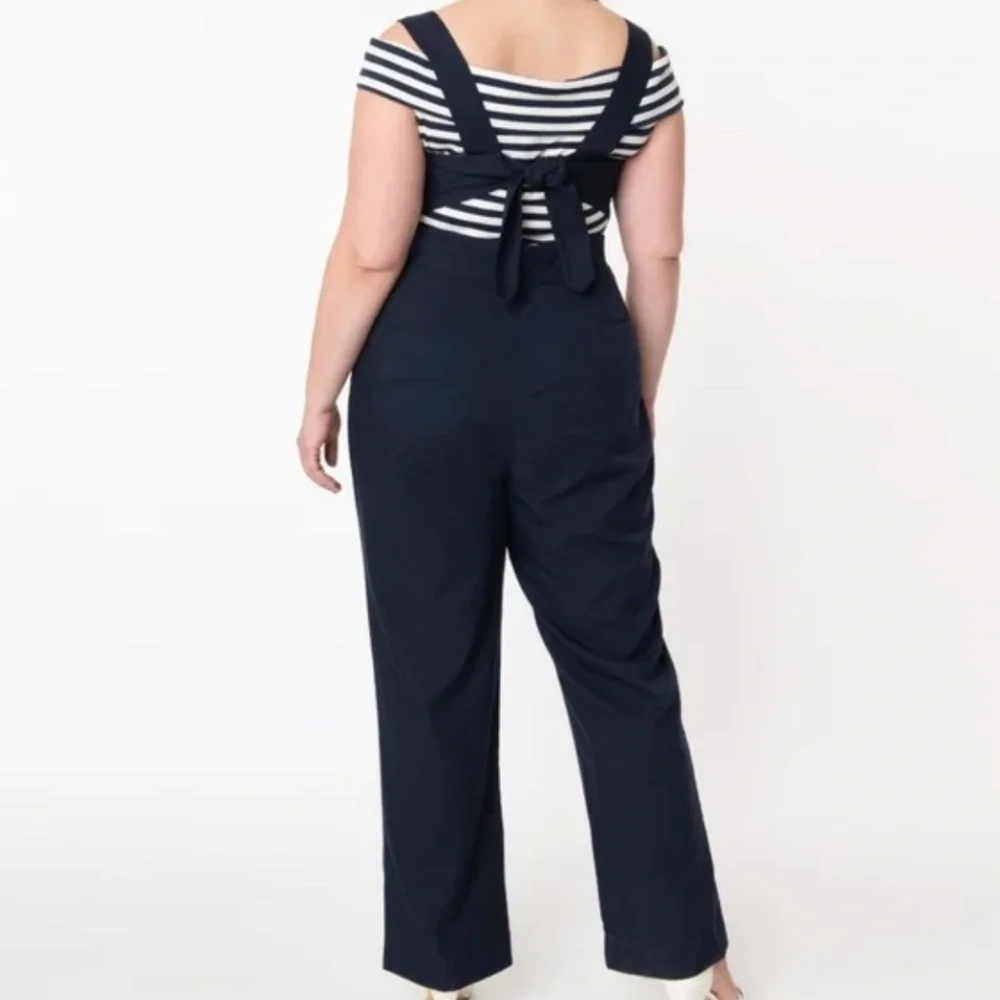 UNIQUE VINTAGE Sedgewick Blue Nautical Pin-Up Tie Back Jumpsuit • size Large NWT_7